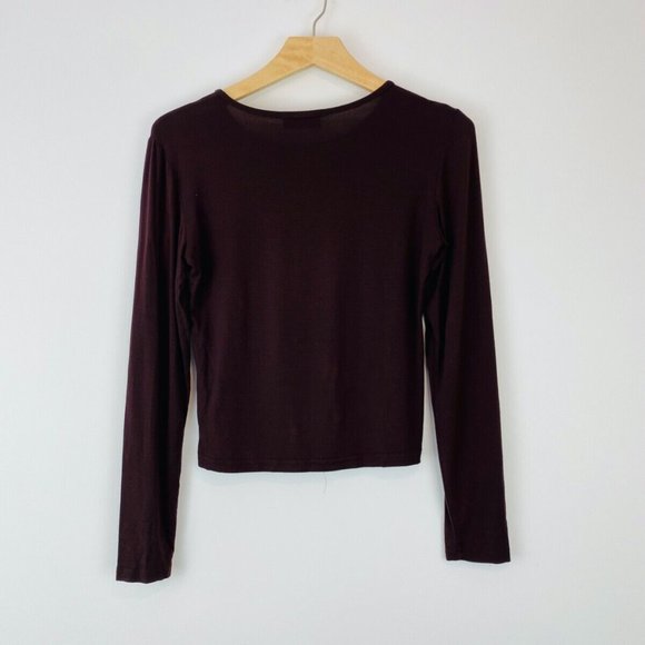 Moschino Jeans Y2K 00's Dark Brown Graphic Long Sleeve Cropped T Shirt UK S - Picture 3 of 7